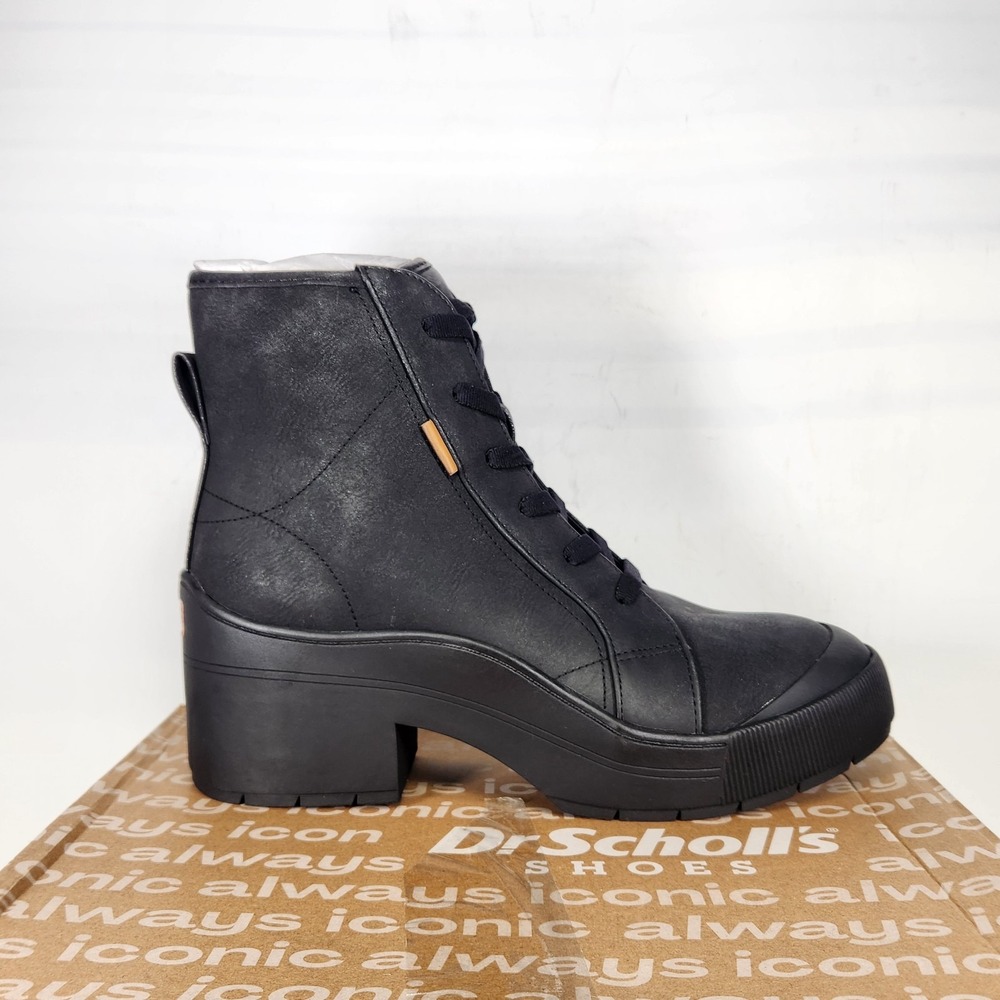 Dr. Scholls Time Off Up Boot Women Size 9.5 Black Platform Lace Up Side Zip